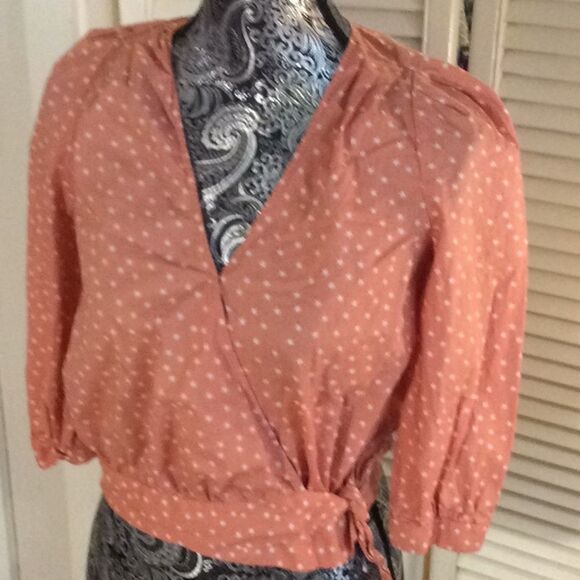 Madewell Apricot Stars Cotton Crop Wrap Blouse XXS - Picture 2 of 10